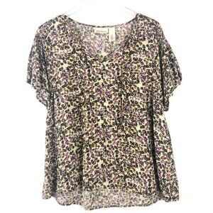 DKNY Jeans Blouse Women's Medium Floral Print Flowy Tie-Front Top Cottagecore